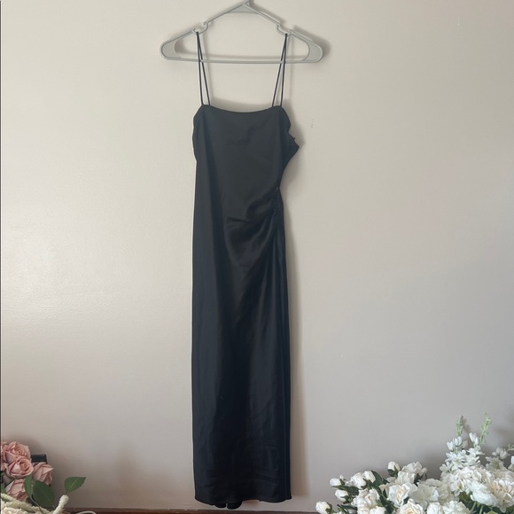 Zara Dresses & Skirts - Minimalist Black Satin Maxi Slip Dress with Double Spaghetti Straps